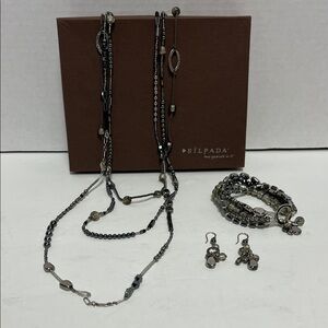 Silpada Hematite and Silver Necklace, bracelet, earring, bundle